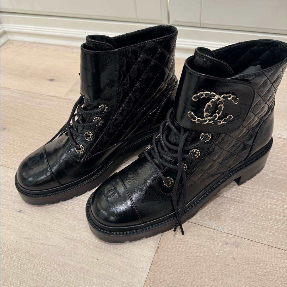Chanel Quilted Combat Boots